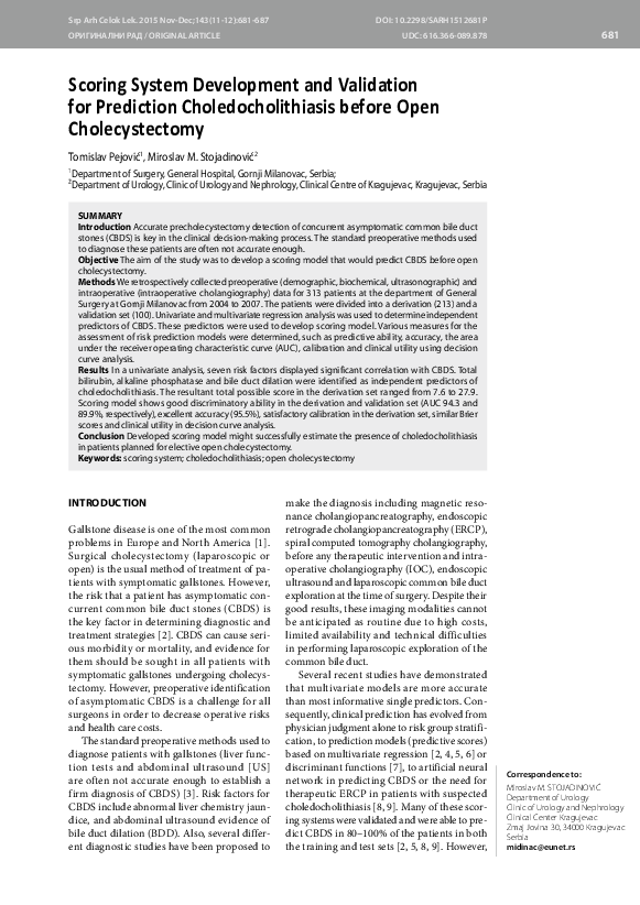 (PDF) Scoring System Development and Validation for Prediction ...
