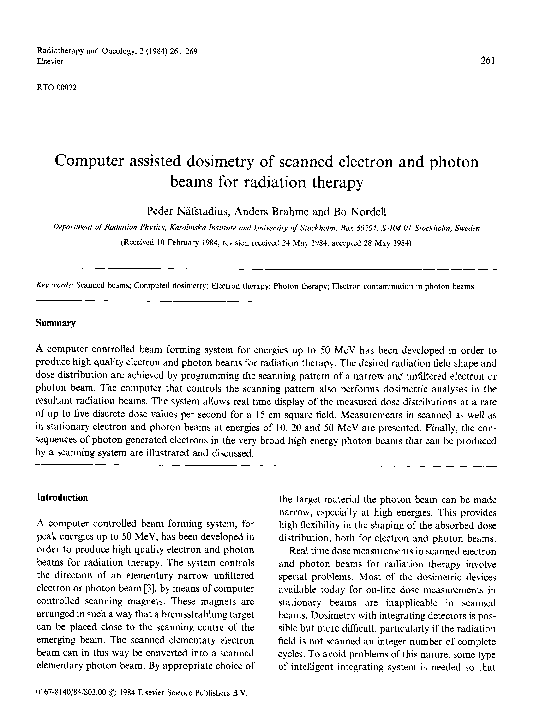(PDF) Computer assisted dosimetry of scanned electron and photon beams ...