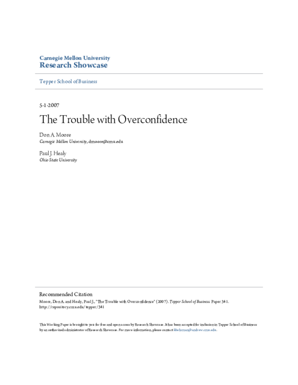 (PDF) The Trouble With Overconfidence