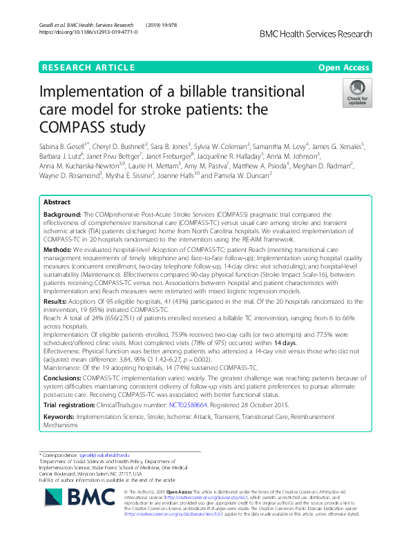 (PDF) Implementation of a billable transitional care model for stroke ...