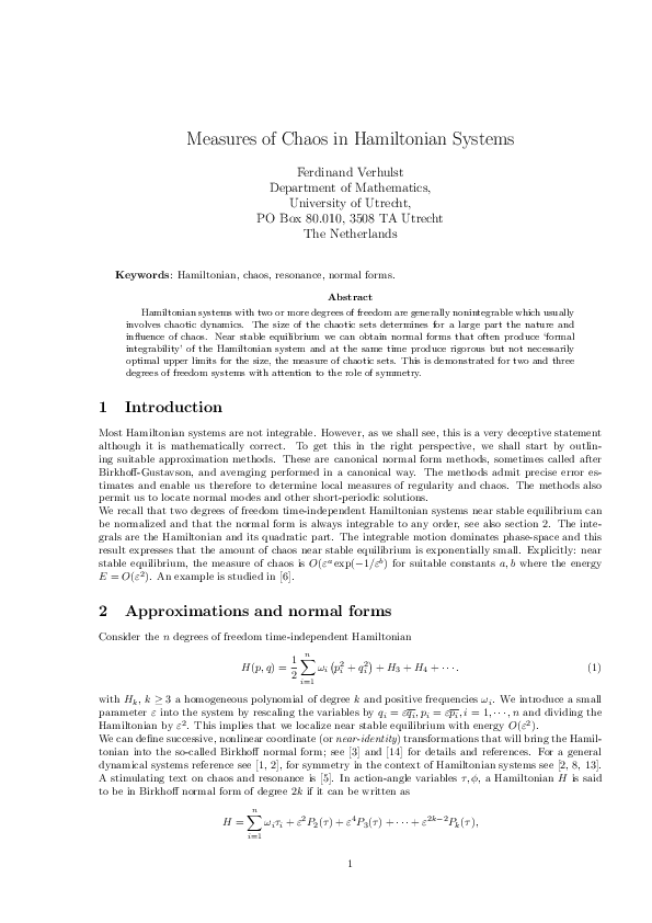 (PDF) Measures of Chaos in Hamiltonian Systems