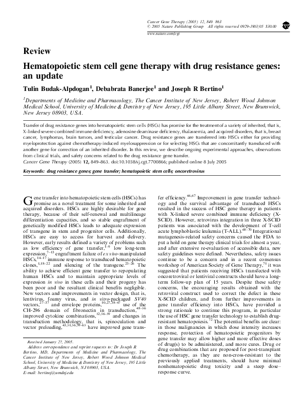 (PDF) Hematopoietic stem cell gene therapy with drug resistance genes ...