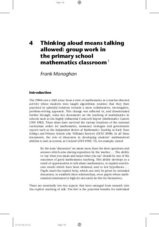 (PDF) Thinking aloud means talking allowed: group work in the primary ...
