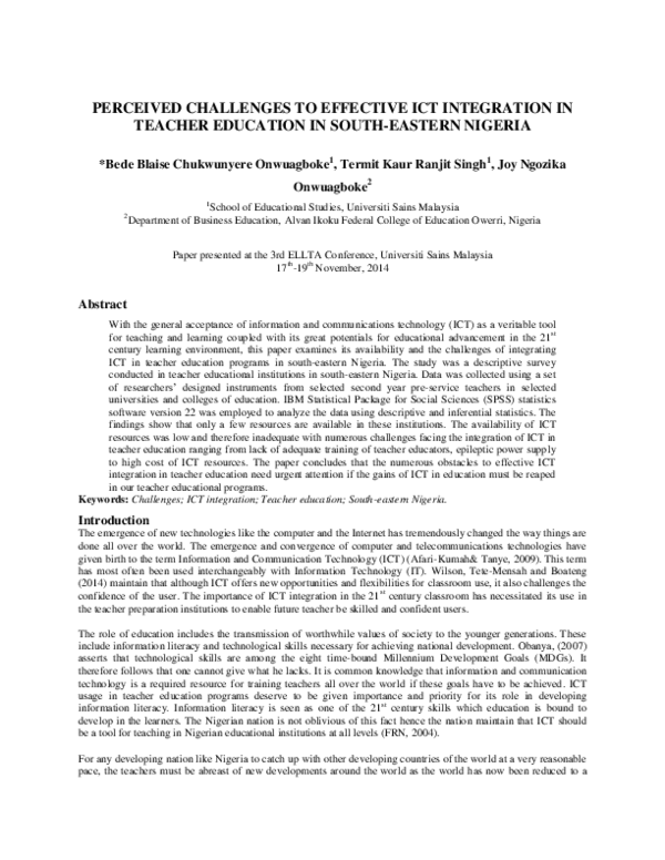 (PDF) Perceived Challenges to Effective Ict Integration in Teacher ...