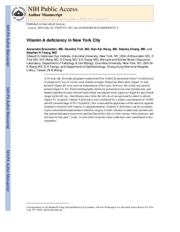 (PDF) Vitamin A deficiency in New York City