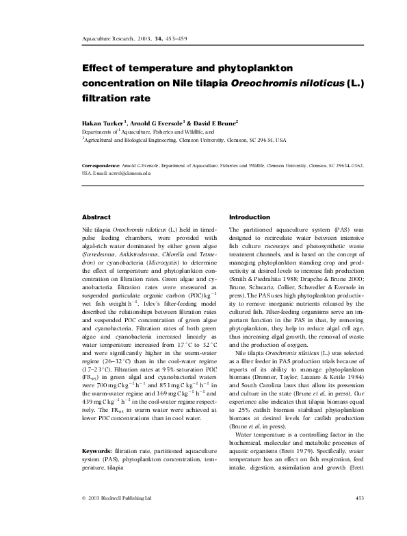 (PDF) Effect of temperature and phytoplankton concentration on Nile ...