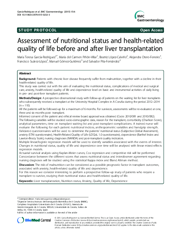 (PDF) Assessment of nutritional status and health-related quality of ...