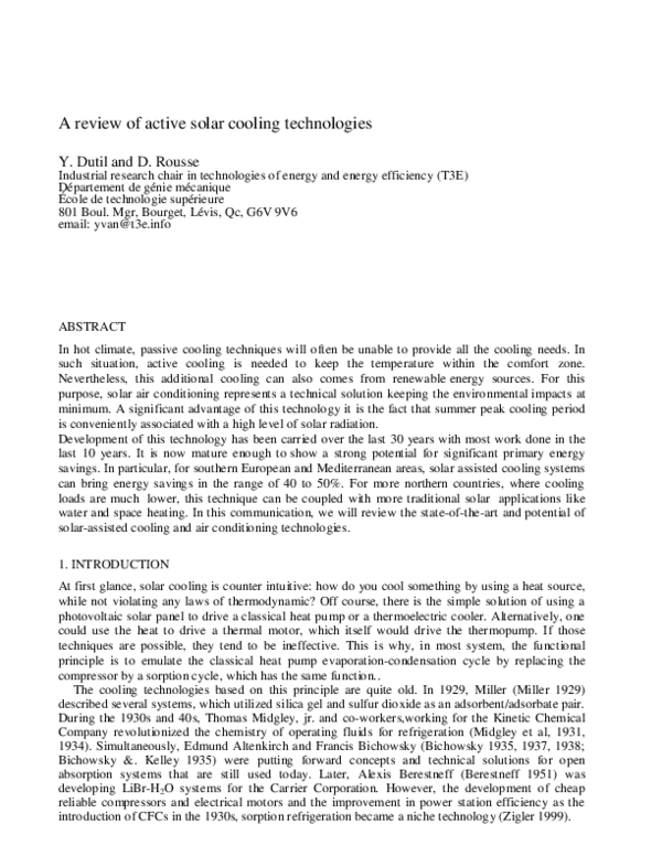 (PDF) A review of active solar cooling technologies