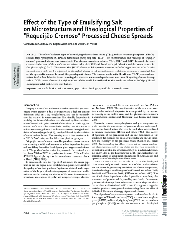 (PDF) Effect of the Type of Emulsifying Salt on Microstructure and Rheological Properties of