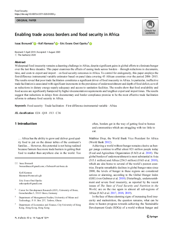(PDF) Enabling trade across borders and food security in Africa