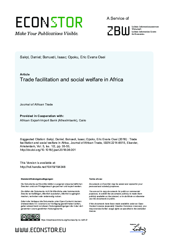 (PDF) Trade facilitation and social welfare in Africa