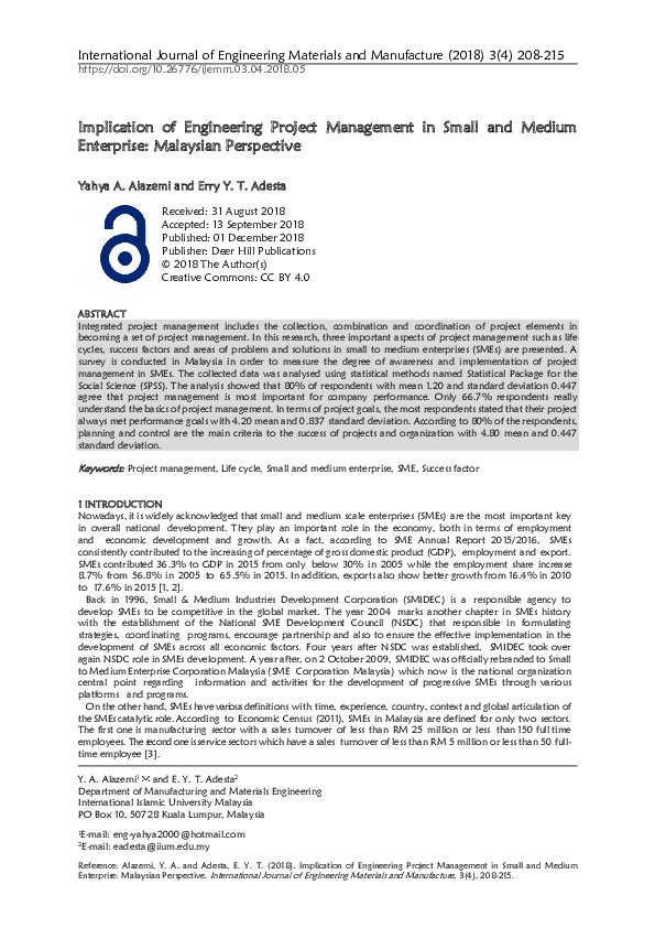 (PDF) Implication of Engineering Project Management in Small and Medium ...