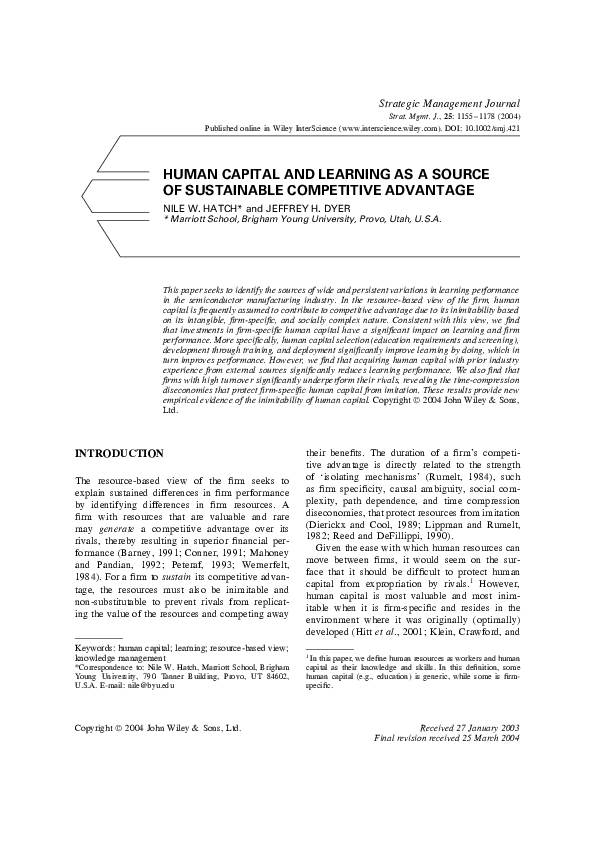 (PDF) Human capital and learning as a source of sustainable competitive ...