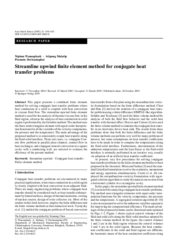 (PDF) Streamline upwind finite element method for conjugate heat ...