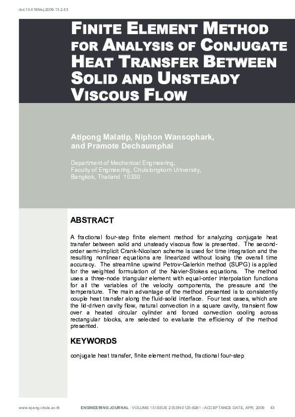 (PDF) Finite Element Method for Analysis of Conjugate Heat Transfer ...
