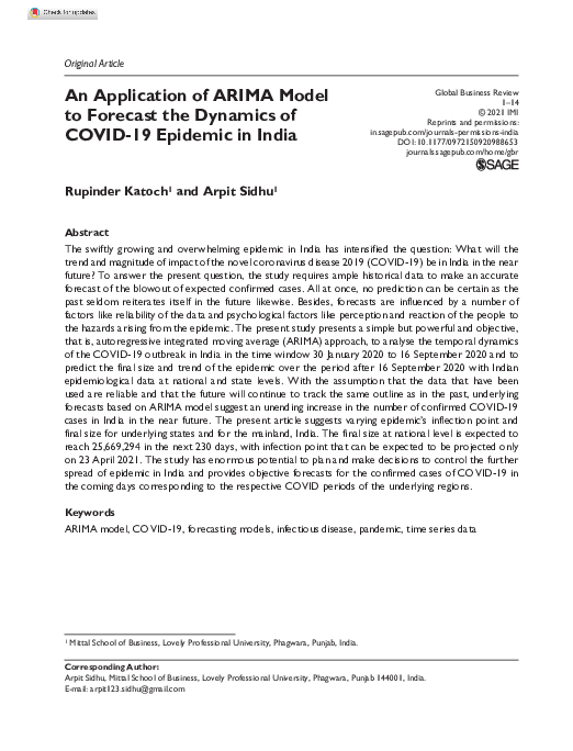 (PDF) An Application of ARIMA Model to Forecast the Dynamics of COVID ...