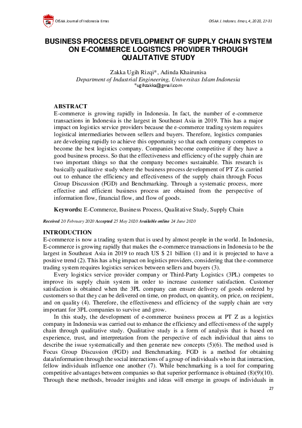 (PDF) BUSINESS PROCESS DEVELOPMENT OF SUPPLY CHAIN SYSTEM ON E-COMMERCE ...
