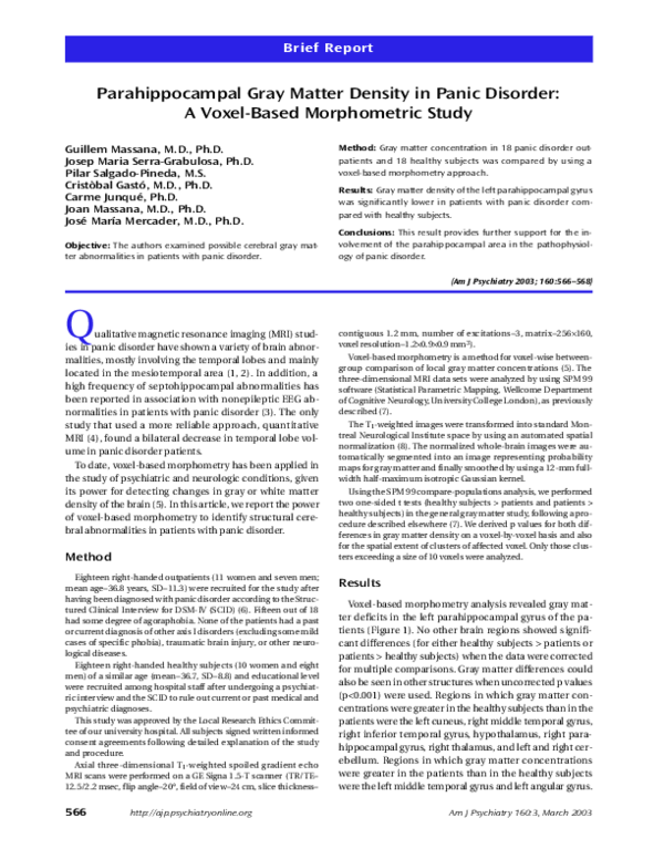 (PDF) Parahippocampal Gray Matter Density in Panic Disorder: A Voxel ...