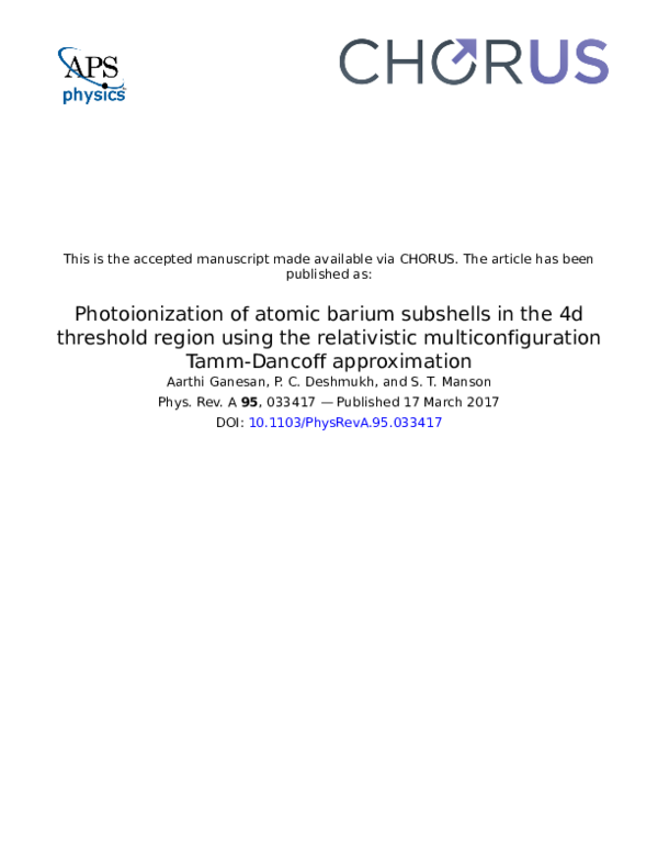 (PDF) Photoionization of atomic barium subshells in the4dthreshold ...