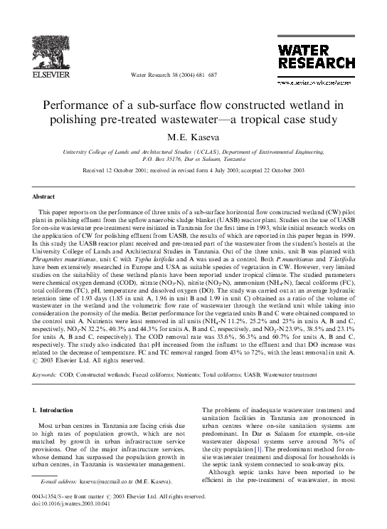  pdf performance of a sub surface flow constructed wetland in