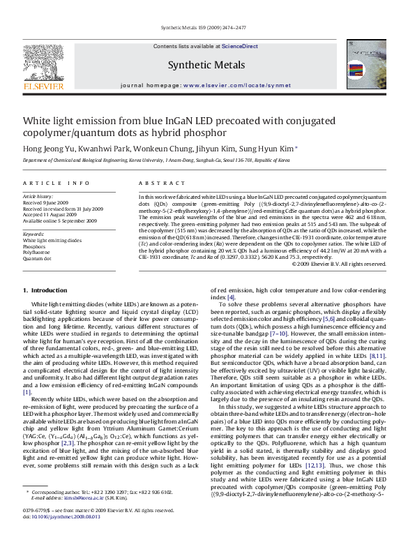 (PDF) White light emission from blue InGaN LED precoated with ...