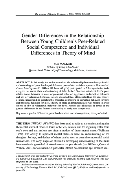 (PDF) Gender Differences in the Relationship Between Young Children's ...