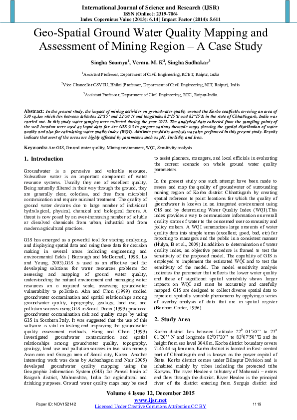 (PDF) Geo-Spatial Ground Water Quality Mapping and Assessment of Mining ...