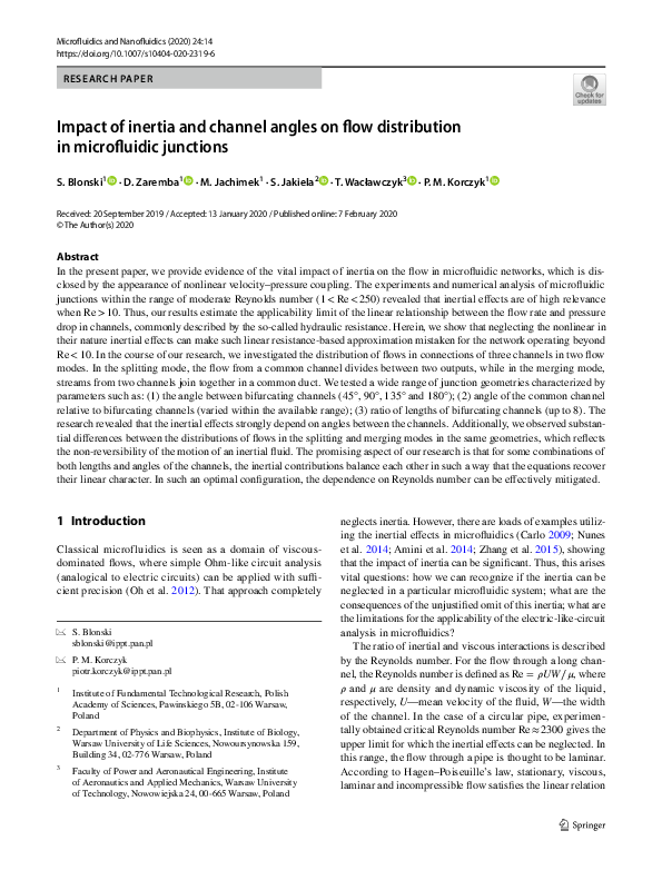 (PDF) Impact of inertia and channel angles on flow distribution in ...