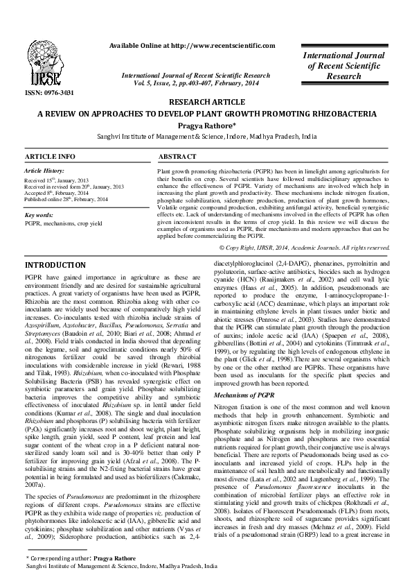 (PDF) Research Article a Review on Approaches to Develop Plant Growth ...