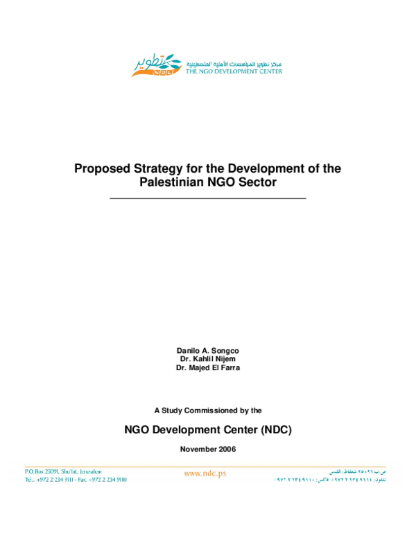 (PDF) Proposed Strategy for the Development of the Palestinian NGO Sector