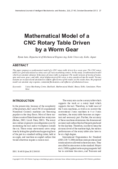 (PDF) Mathematical Model of a CNC Rotary Table Driven by a Worm Gear Ryuta Sato Academia.edu