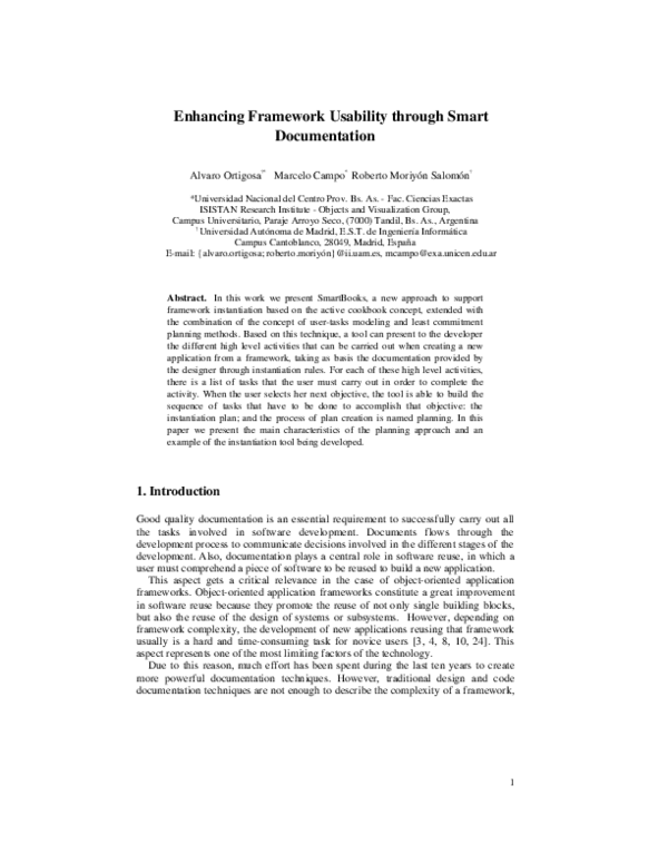 (PDF) Enhancing Framework Usability through Smart Documentation
