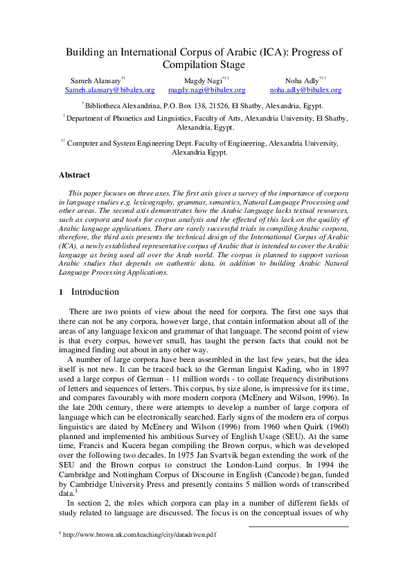(PDF) Building an International Corpus of Arabic (ICA): P rogress of ...