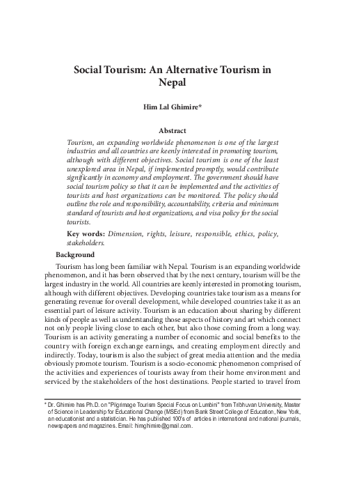 (PDF) Social Tourism: An Alternative Tourism in Nepal