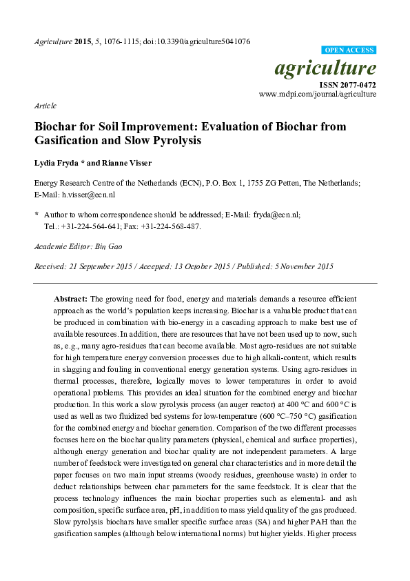 (PDF) Biochar for Soil Improvement: Evaluation of Biochar from ...