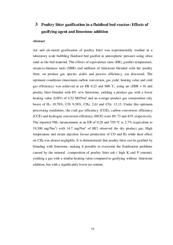 (PDF) Poultry Litter Gasification in a Fluidized Bed Reactor Effects
