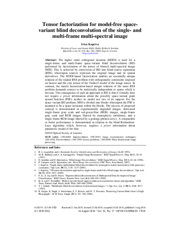 (PDF) Tensor factorization for model-free space-variant blind ...