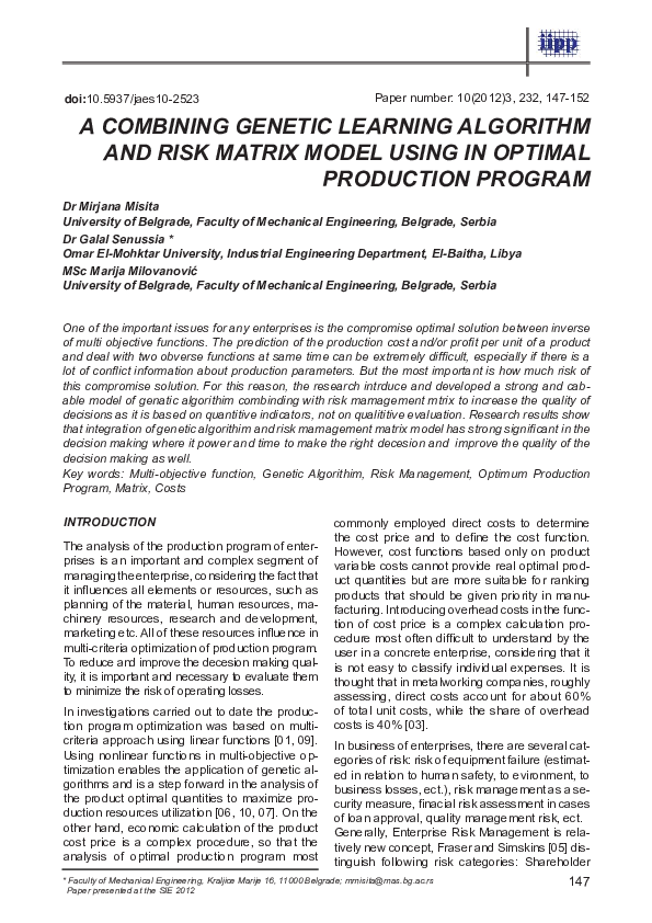 (PDF) Primena Kombinovananog Modela Ga(Genetskih Algoritama) I RM ...