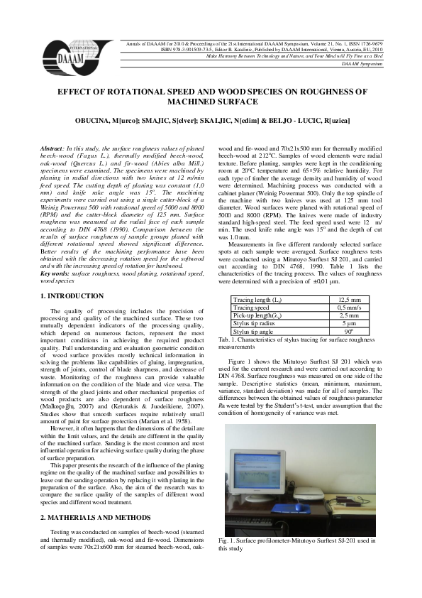 (PDF) EFFECT OF ROTATIONAL SPEED AND WOOD SPECIES ON ROUGHNESS OF ...
