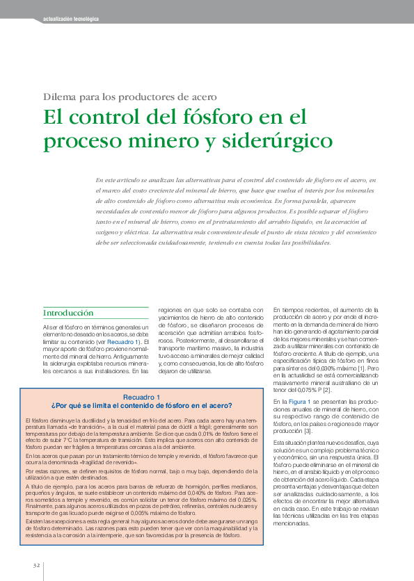 PDF) El control del fósforo en el proceso minero y siderúrgico | Jorge  Madias - Academia.edu