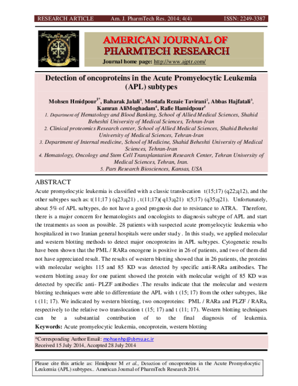 (PDF) Detection of oncoproteins in the Acute Promyelocytic Leukemia ...