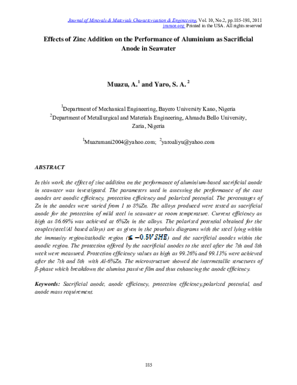 (PDF) Effects of Zinc Addition on the Performance of Aluminium as ...