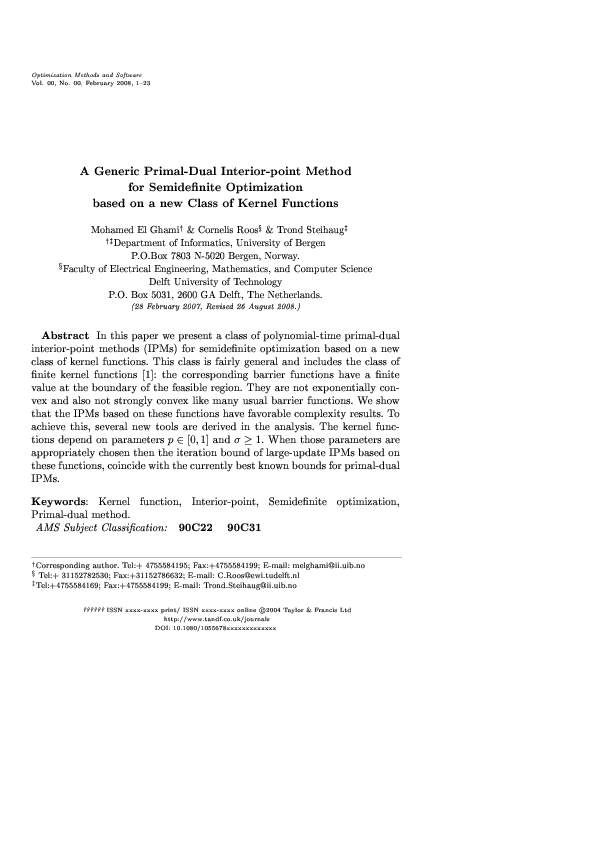 (PDF) A generic primal–dual interior-point method for semidefinite ...