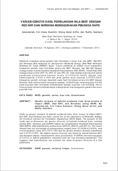 (PDF) Variasi Genetik Hasil Persilangan Nila Best Dengan Red Nifi Dan ...