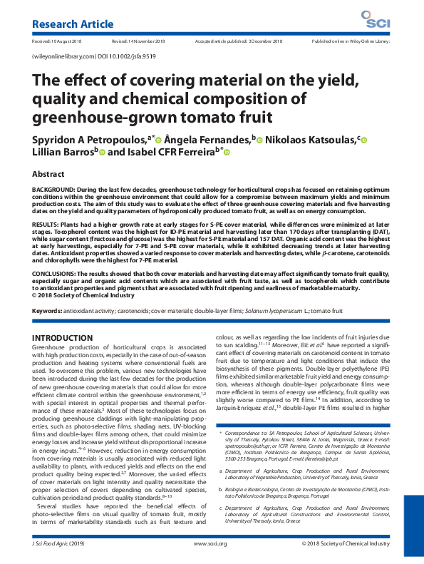 (PDF) The effect of covering material on the yield, quality and ...
