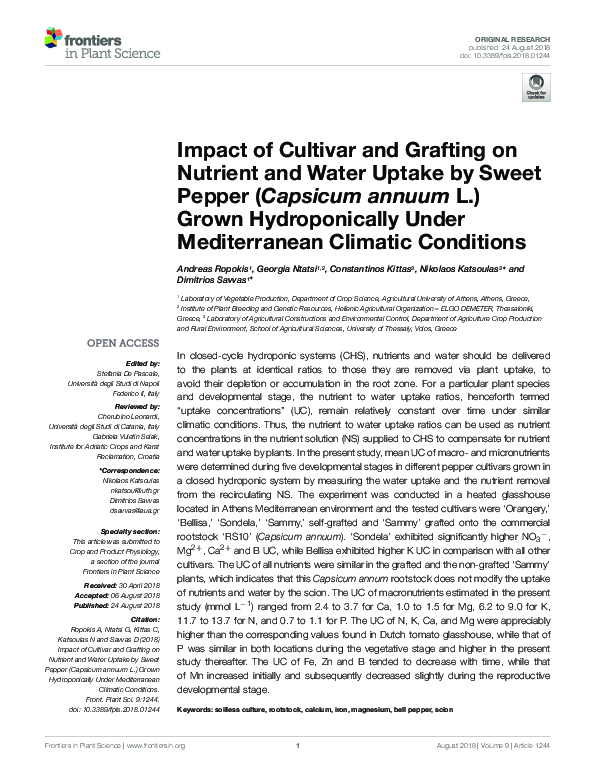 (PDF) Impact of Cultivar and Grafting on Nutrient and Water Uptake by ...