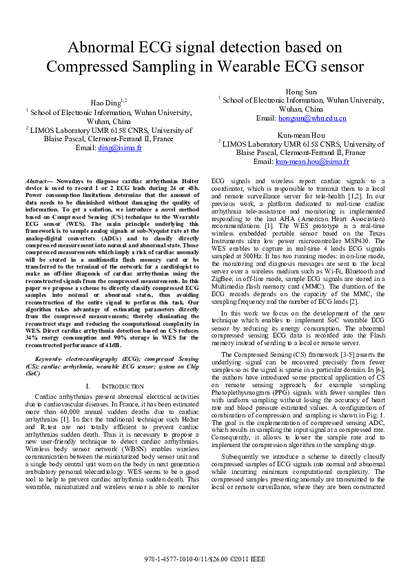 (PDF) Abnormal ECG signal detection based on compressed sampling in ...