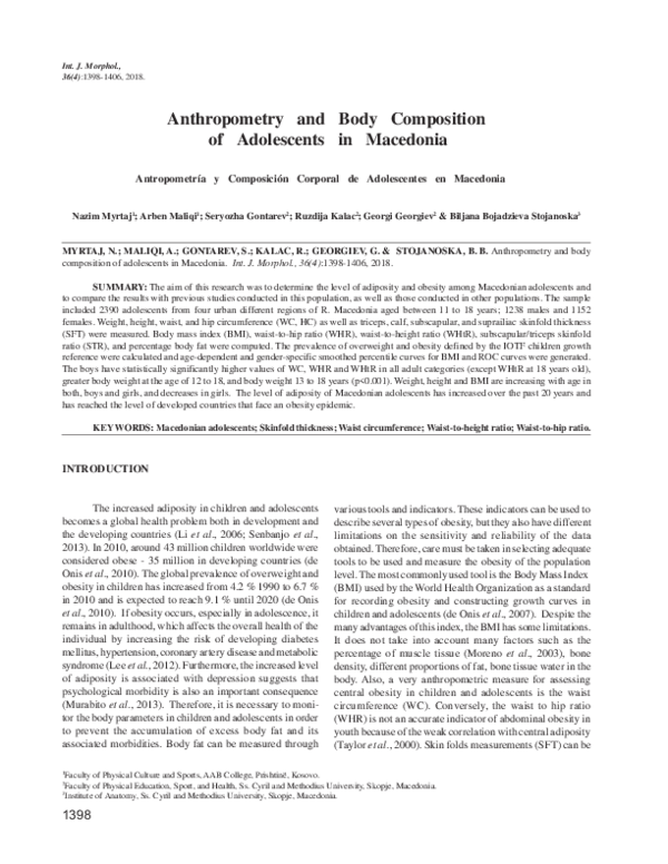 (PDF) Anthropometry and Body Composition of Adolescents in Macedonia