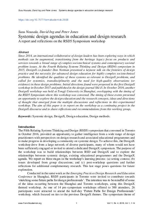 (PDF) Systemic design agendas in education and design research