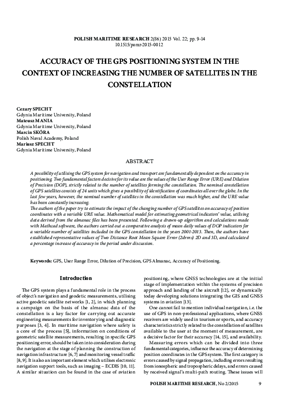 (PDF) Accuracy Of The GPS Positioning System In The Context Of ...